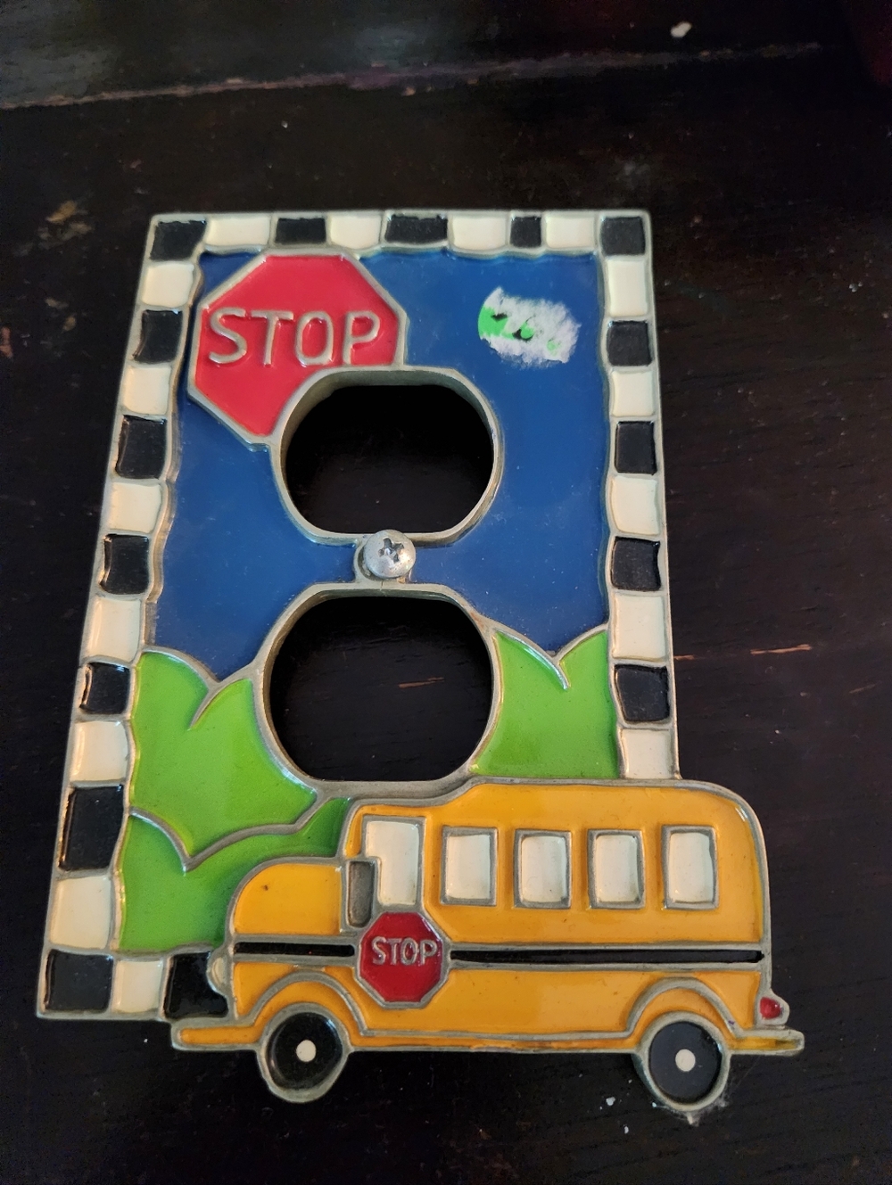 Whimsical School Bus Outlet Cover in Yellow & Blue